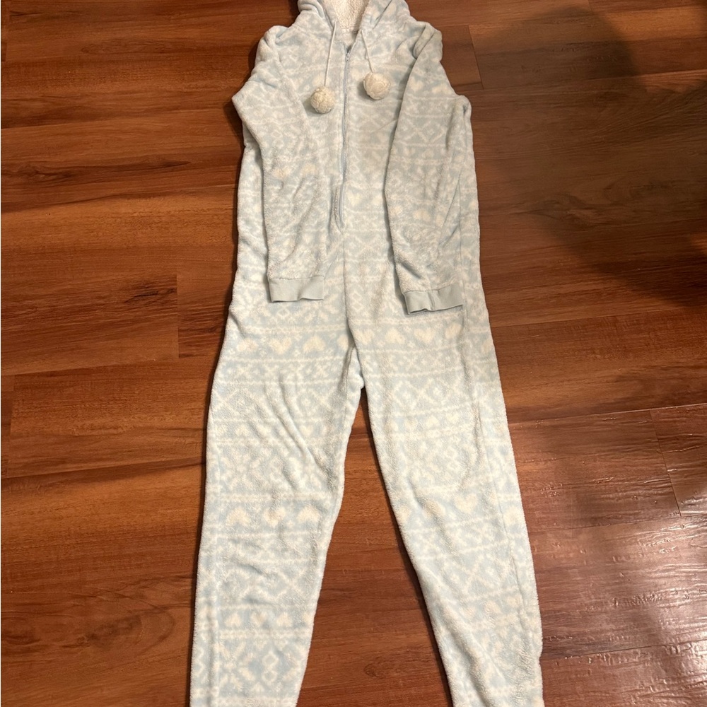 Forever 21 Blue and White Patterned Hooded Onesie